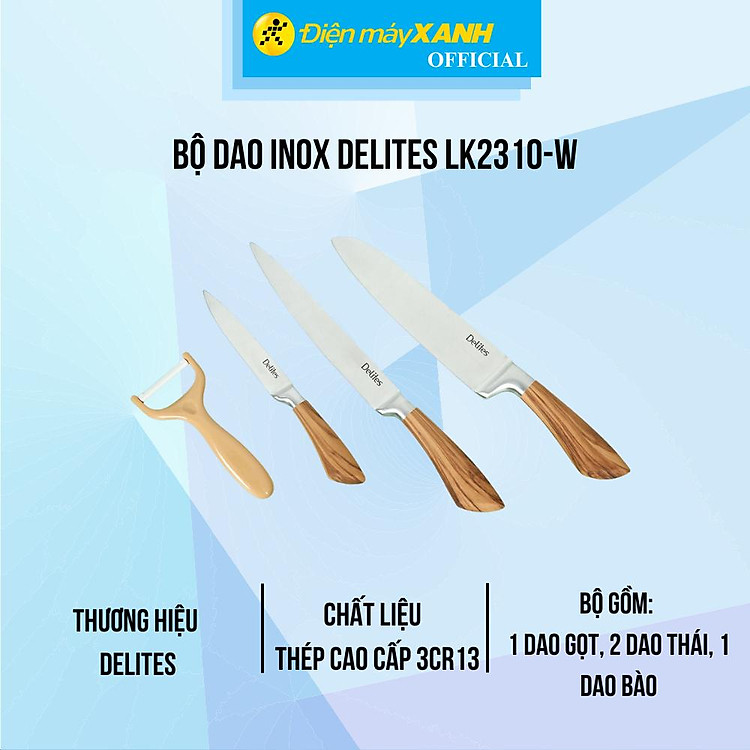 Bộ dao inox Delites LK2310-W - Hàng Chính Hãng