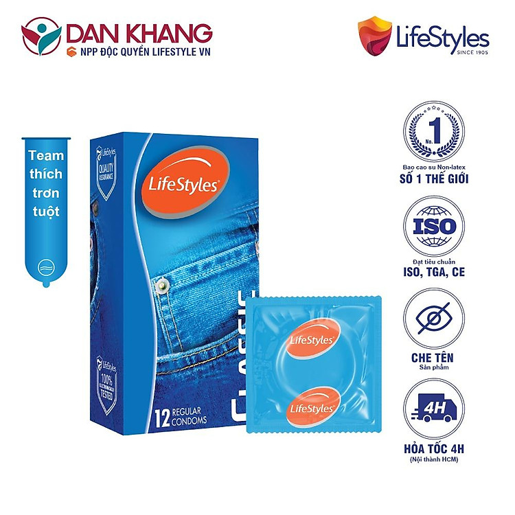 Bao cao su LifeStyles Classic thiết kế mỏng ôm sát nhiều gel 12 bao