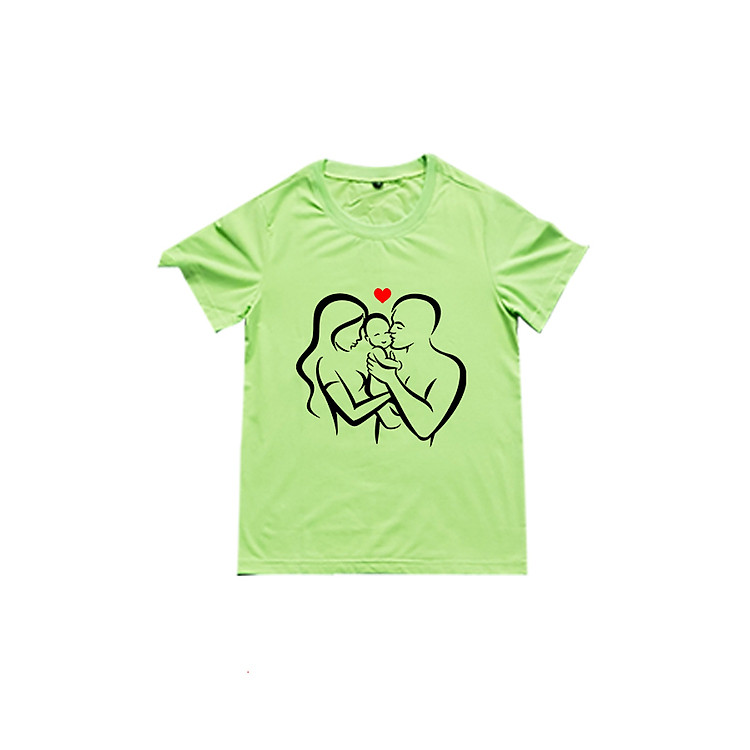 Áo Thun Gia Đình 3 Người In Họa Tiết Gia Đình Hạnh Phúc Màu Xanh Chuối