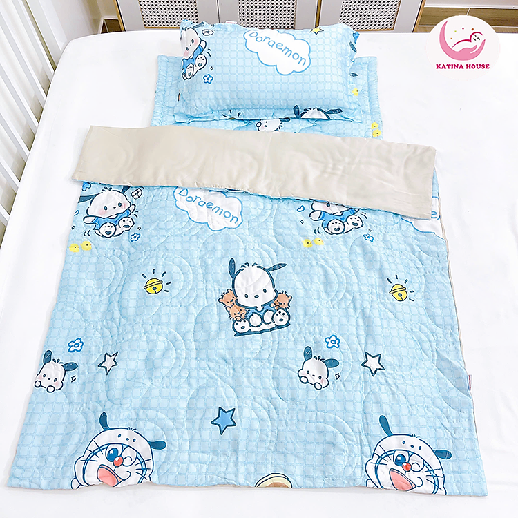Bộ chăn gối nệm Katina House cho bé cao cấp, vải Tencel 60s gòn lông vũ êm ái, bóng mượt mát lạnh