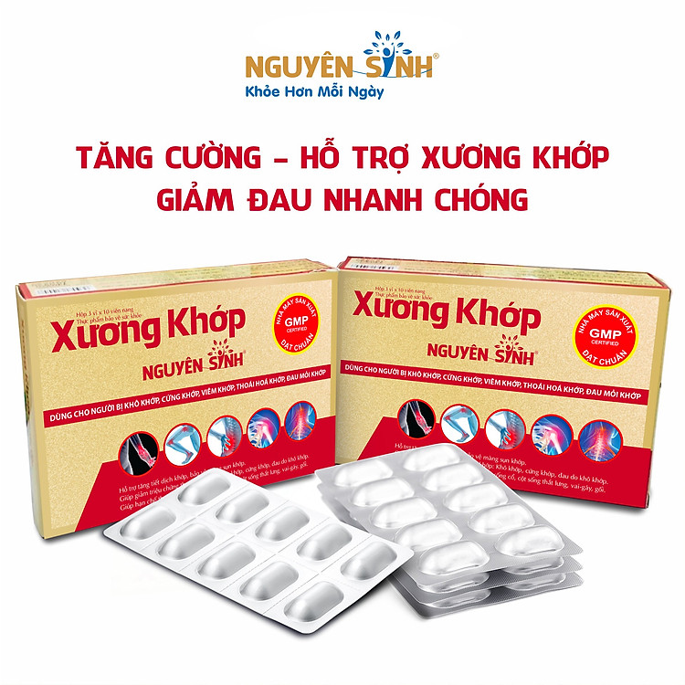 Xương Khớp Nguyên Sinh Thực Phẩm Chức Năng Bổ Xương Khớp, Giảm Đau Nhanh, Hỗ Trợ Tái Tạo Phục Hồi Khô Cứng Khớp, Thoái Hóa Khớp, Thoái Hóa Khớp (Hộp 3 Vỉ x 10 Viên)