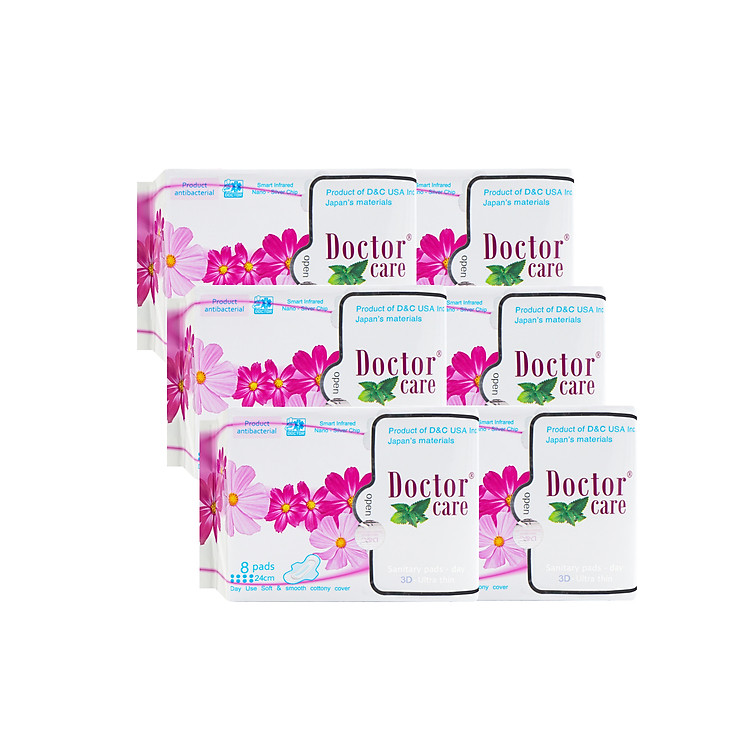 Combo 6 Băng vệ sinh thảo dược Doctor Care, BVS ban ngày 24cm siêu khô thoáng cả ngày dài