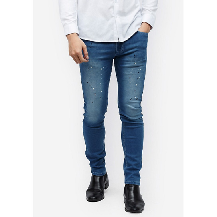 Quần Jeans Titishop QJ147 màu xanh dương wash bạc