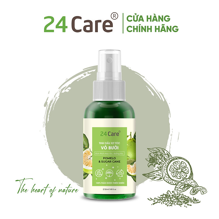 Dầu gội Tinh dầu thảo mộc hỗ trợ điều trị gàu 24Care - Dành cho Nam - chiết xuất từ tinh dầu thiên nhiên - Xịt tóc Vỏ bưởi/ Hoa anh đào giúp mềm mượt, hỗ trợ mọc tóc