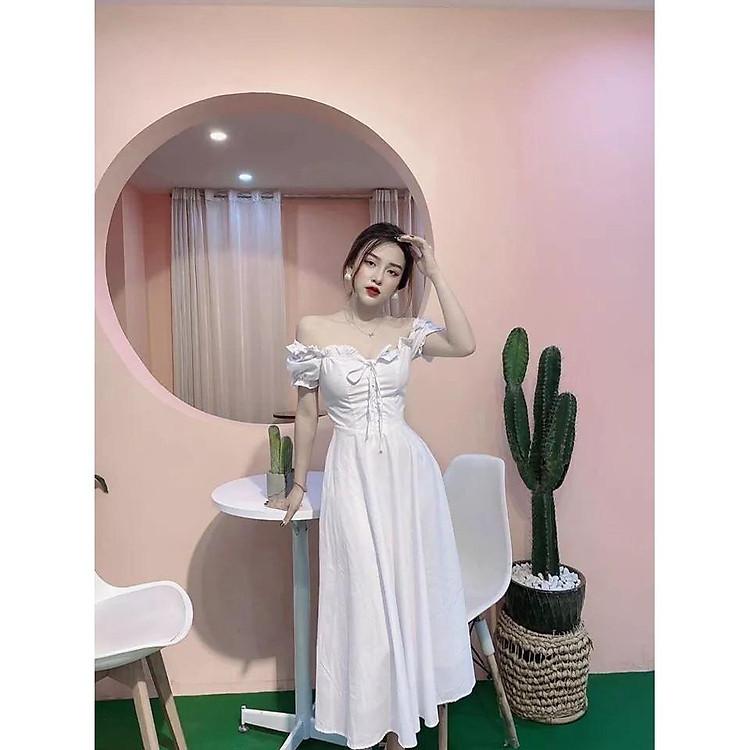 Đầm xòe trễ vai dễ thương