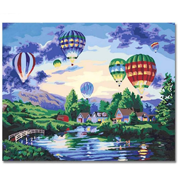 Tranh tô màu sơn dầu theo số Phong Cảnh Khinh Khí Cầu