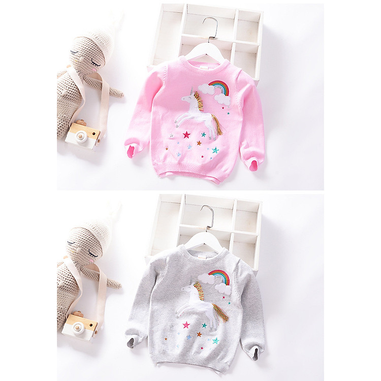 Áo len thêu đáp ngựa Pony bé gái 3-8 tuổi