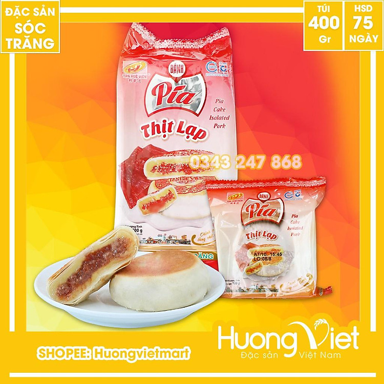 Đặc Sản Sóc Trăng - Bánh Pía Thịt Lạp Tân Huê Viên 400G, Bánh Pía Nhân Măn, Bánh Pía Sóc Trăng Chính Hãng Túi 4 Bánh Bao Bì Riêng