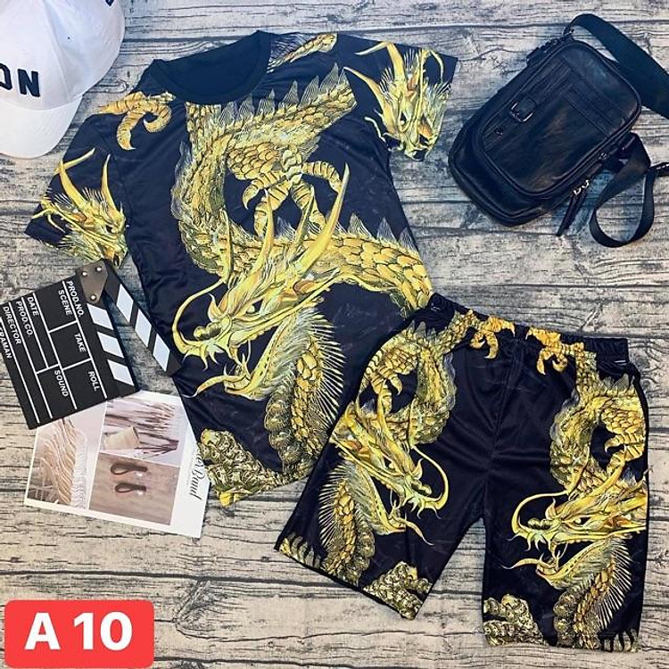 Bộ nam hè in 3D Rồng Vàng