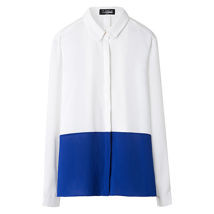 Áo Sơ Mi Nữ Phối Xanh Dương THE COSMO Colour Block Blouse - Cobalt