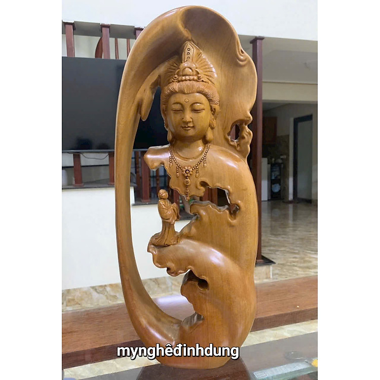 Tượng Nhất Tâm Bái Phật Gỗ Bách Xanh (50x20x10cm)