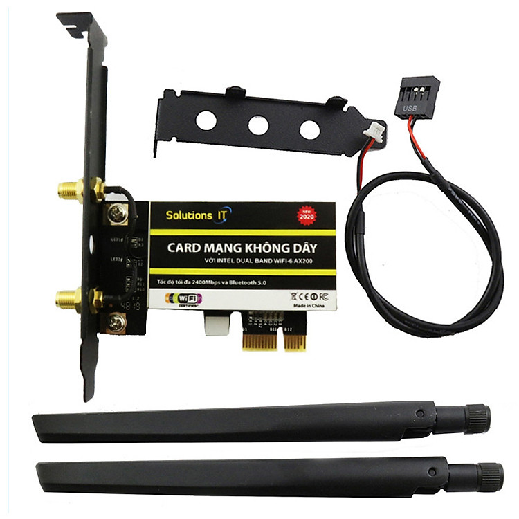 Card WIFI PC WIFI-6 AX200 GIG+ tích hợp Bluetooth 5.1 tốc độ 2400M cho máy bàn dùng chip Intel WIFI-6 AX200