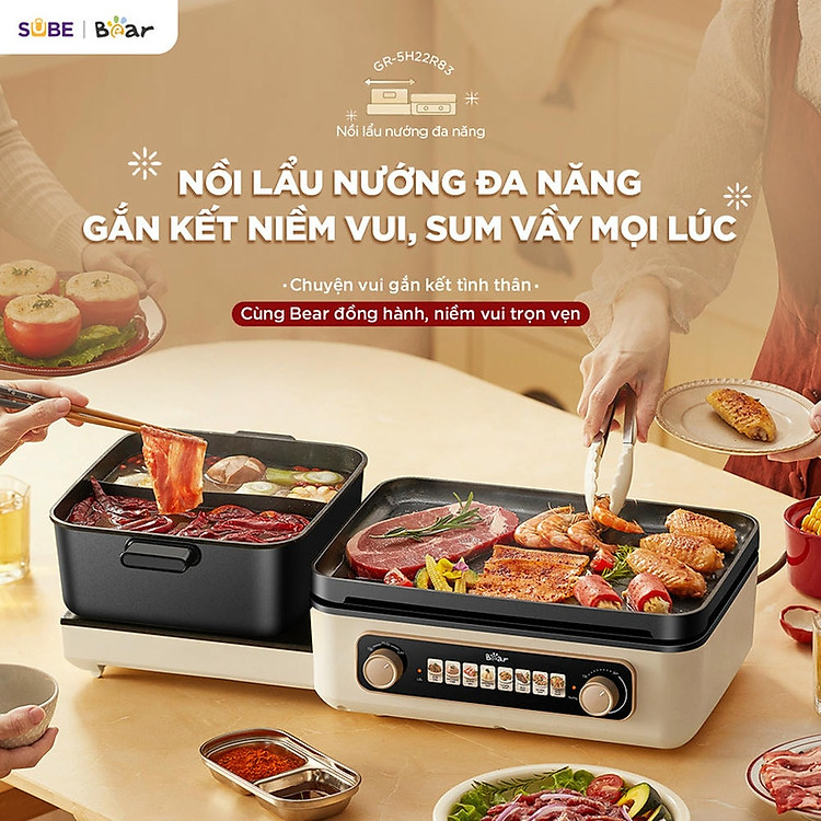 Nồi lẩu nướng đa năng Bear GR-5H22R83 - Hàng Chính Hãng