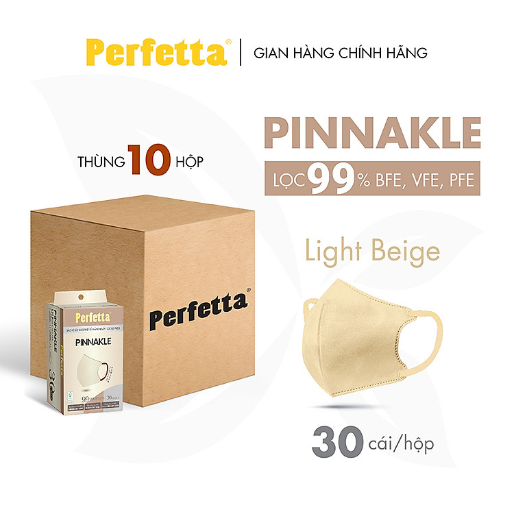 Thùng 300 Cái Khẩu Trang Perfetta Pinnakle 30 Cái/Hộp Cao Cấp - 3 Lớp Bảo Vệ, From 5D
