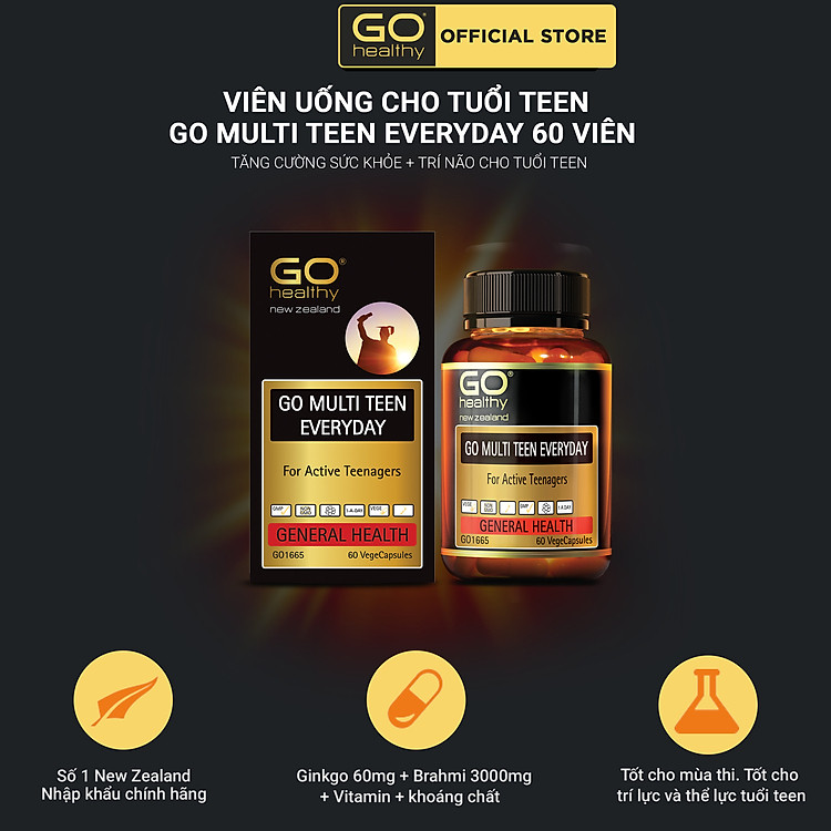 GO MULTI TEEN EVERYDAY 60 VIÊN- Viên uống cho tuổi teen nhập khẩu chính hãng GO Healthy New Zealand