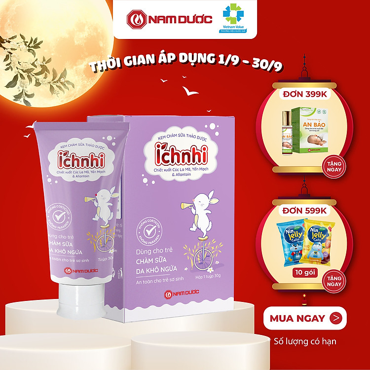 Kem chàm sữa thảo dược Ích Nhi - Tuýp 30gram, giảm ngứa nhanh, dưỡng ẩm sâu, an toàn cho trẻ sơ sinh