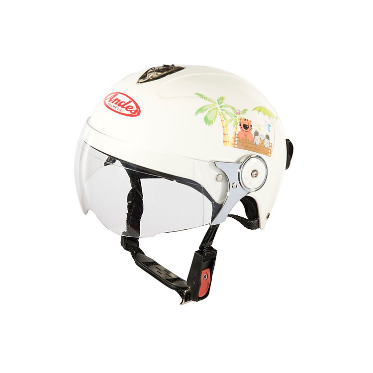 Mũ Bảo Hiểm Andes Trẻ Em Có Kính - 3S108SK Tem Bóng S96 - Trắng