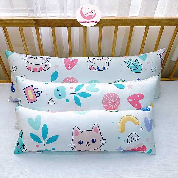 Gối ôm dẹp đa năng cho bé Katina House, Tencel 60s mát mịn, gòn lông vũ êm ái, an toàn, vừa gối đầu vừa ôm, tựa được