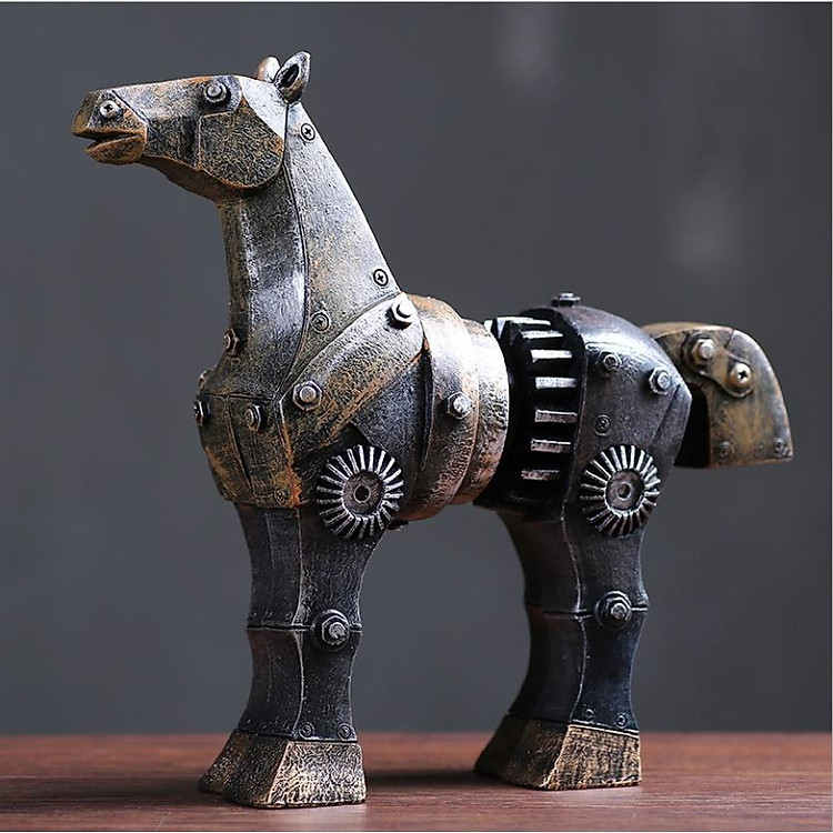 Tượng trang trí I-DIY - ngựa Troy tạo hình theo phong cách cơ khí Mechanical Style thích hợp trang trí bàn làm việc, kệ sách