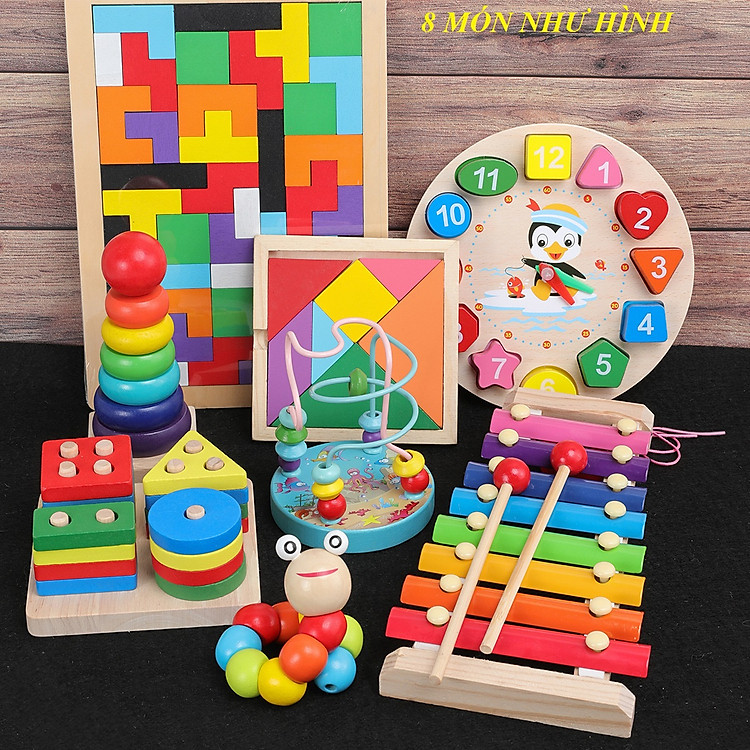 Combo 8 món đồ chơi gỗ an toàn Chính hãng Giá tốt