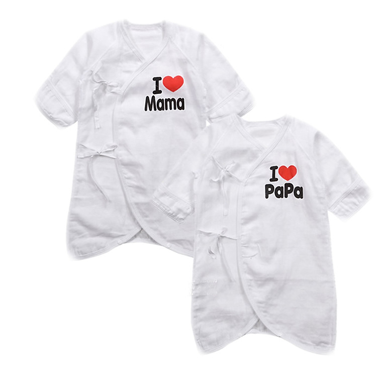 Bộ 2 Áo Liền Quần Vải Xô Love Mama Love Papa Tặng Decal Đo Chiều Cao