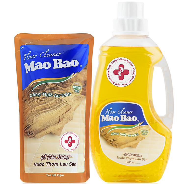 Combo Chai Nước Lau Sàn Mao Bao Hương Gỗ Đàn Hương (1200ml) + Túi Nước Lau Sàn Mao Bao Hương Gỗ Đàn Hương (1000ml)