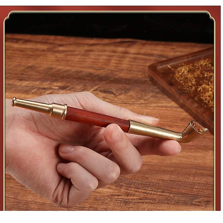 Tẩu Thuốc Gỗ Hương Gắn Sợi Bọc Hợp Kim Đồng