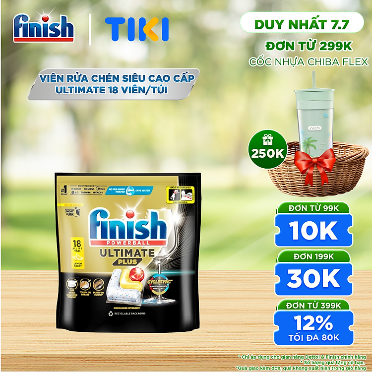 [Mới] Viên rửa chén bát hương chanh Finish Ultimate Plus All in one túi 33 viên - dòng siêu cao cấp