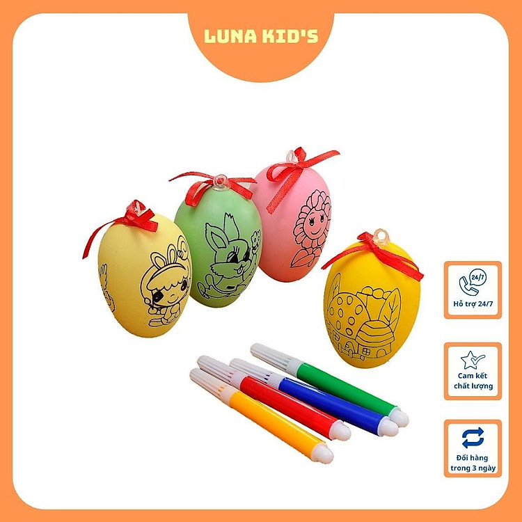 Đồ Chơi Trứng Tô Màu Kèm 4 Bút Dạ Màu Cho Bé Rèn Luyện Sự Kiên Trì