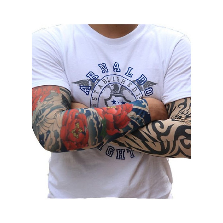 Bộ 02 găng tay dài chống nắng hình xăm tattoo hoạ tiết ngẫu nhiên