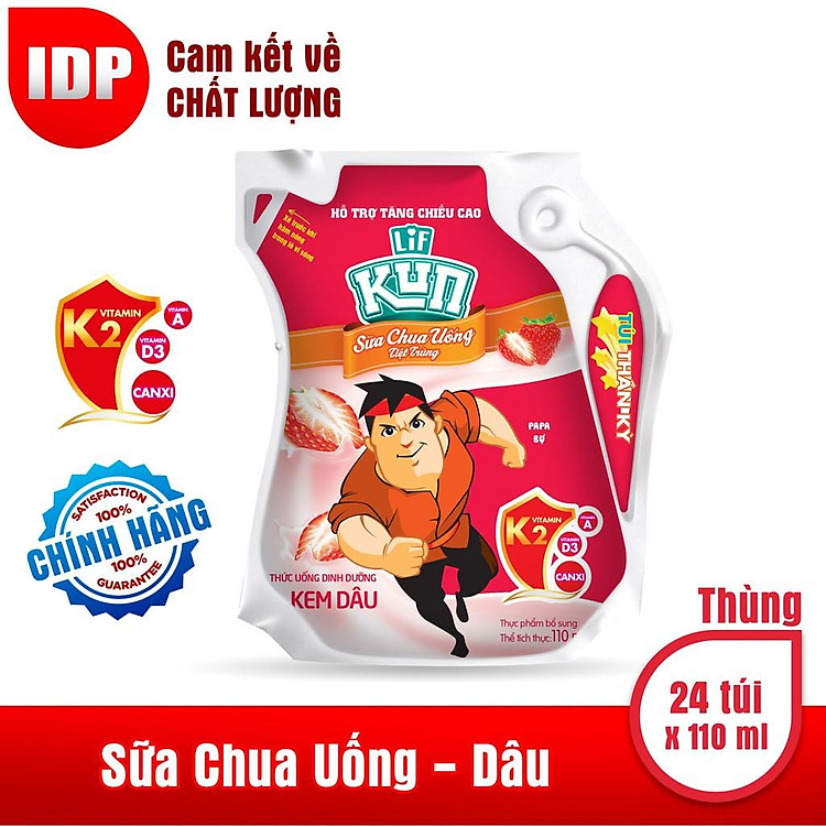 Sữa Kun Túi Dâu Thùng 24 Túi x 110ml