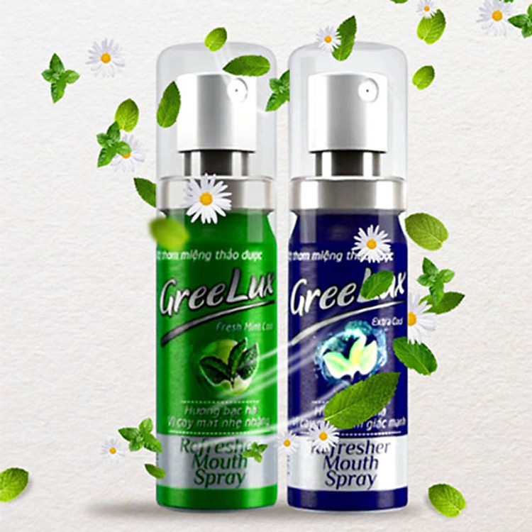 Bộ 2 Chai Xịt Thơm Miệng Greelux ( Xanh lá cay mát + Xanh dương cay mạnh ) - Chai 12ml