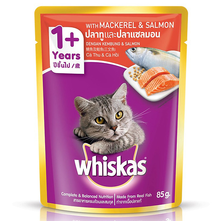 Đồ Ăn Cho Mèo Lớn Whiskas Vị Thu & Cá Hồi 85g