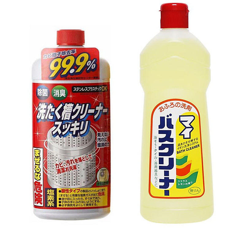 Combo Nước tẩy vệ sinh lồng máy giặt Rocket + Nước tẩy rửa nhà tắm Super Bass hương chanh 500ml nội địa Nhật Bản