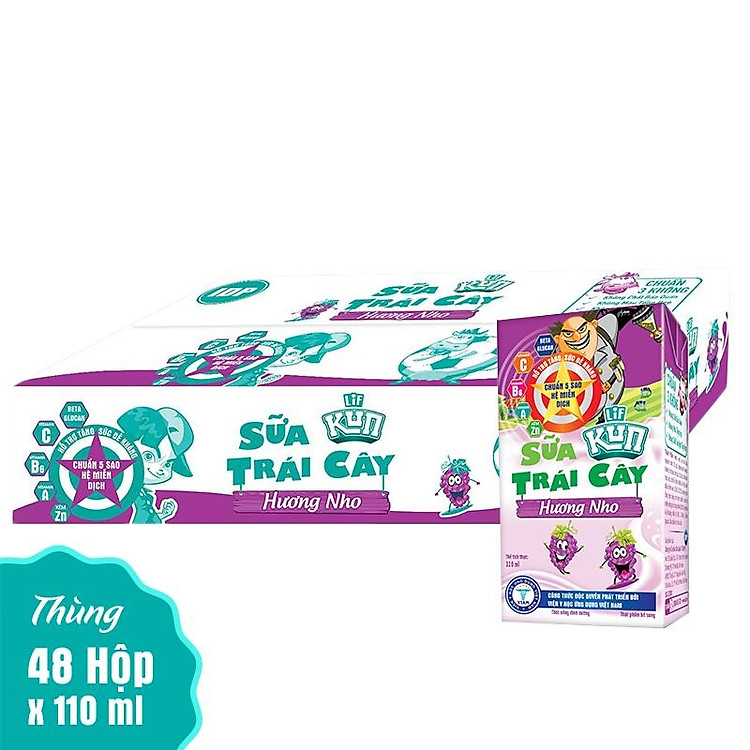 Kun sữa trái cây hương nho thùng 48 hộp x110ml