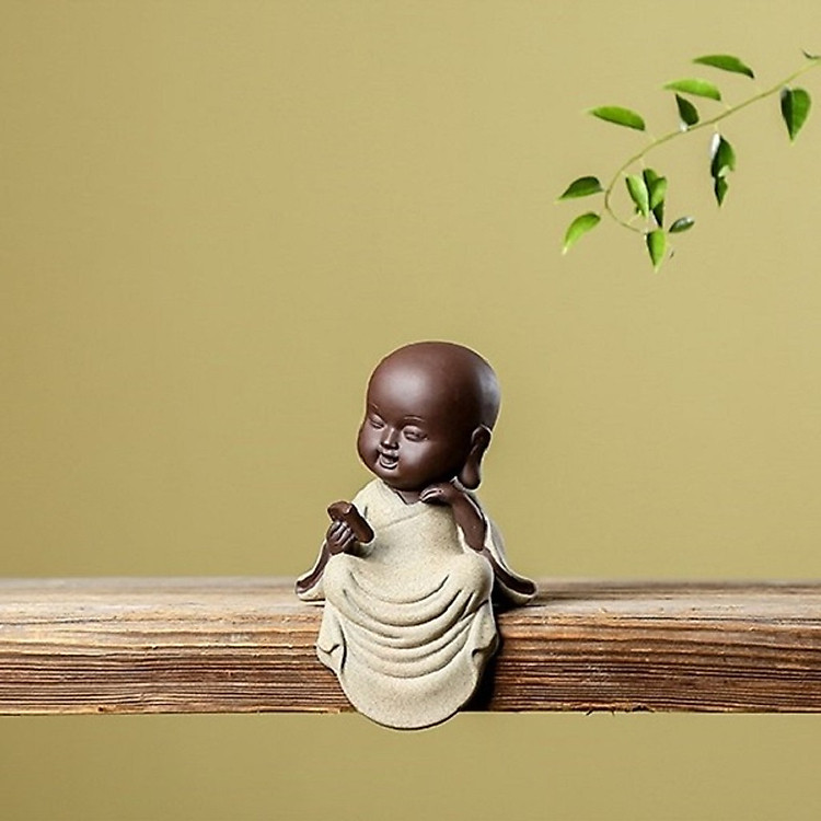 Tượng Chú Tiểu Cầm Kì Thi Họa Gốm Cát Decor Trang Trí Nhà_ Hàng Chính Hãng