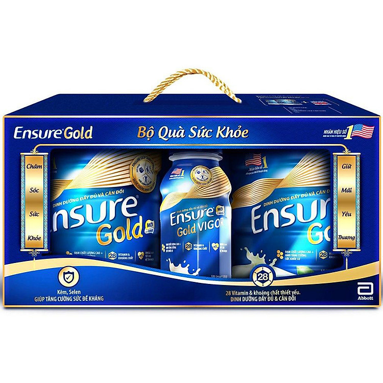 Hộp Quà Abbott: 2 lon Sữa Bột Abbott Ensure Gold 850g + 2 Chai Sữa Nước Abbott Ensure Vigor 237ml