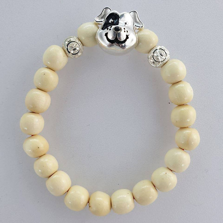 Vòng tay Dâu Tằm và Charm Charm Chó Đốm Bạc Cho Bé - Mihababy - CHARM_CHO_BAC