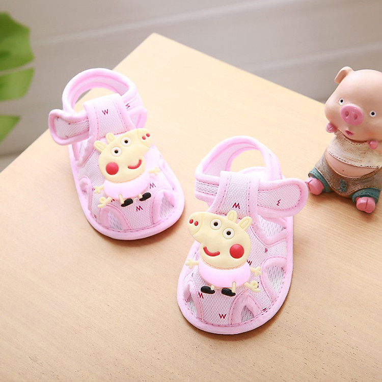Giày sandal tập đi màu hồng cho bé hình heo Peppa size 12