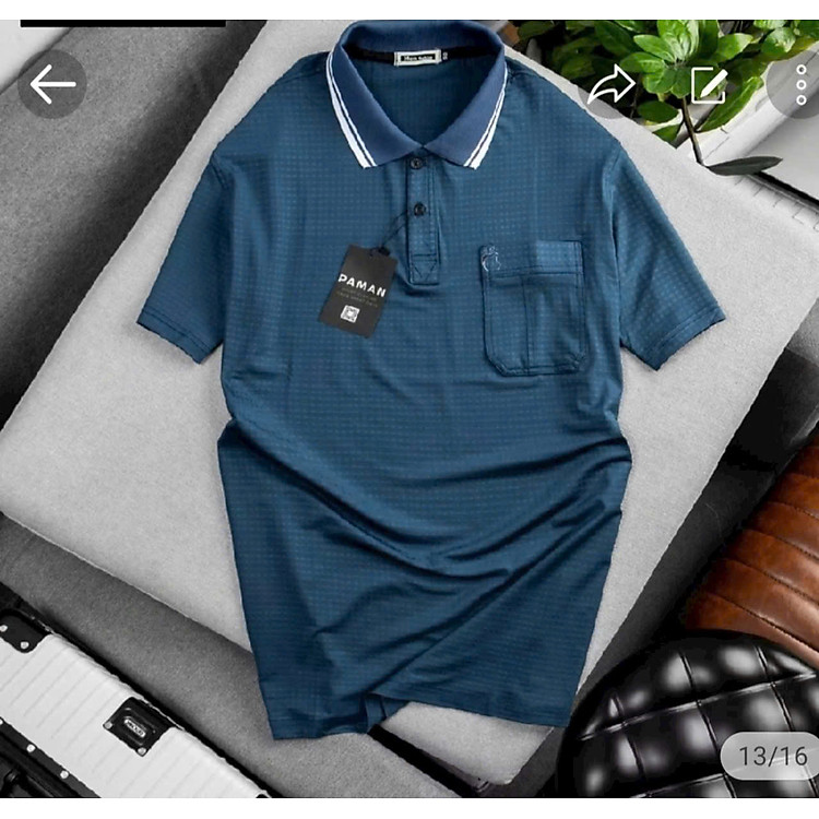 Áo thun nam cổ bẻ kiểu trơn có 1 túi áo