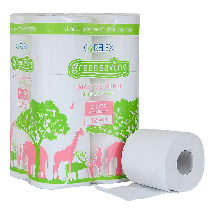 Giấy Vệ Sinh Greensaving (12 Cuộn 45m x 2 Lớp)