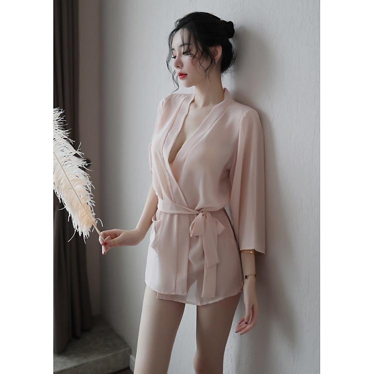 Đồ ngủ Sexy kiểu áo sơ mi che quần quyến rũ - Màu da