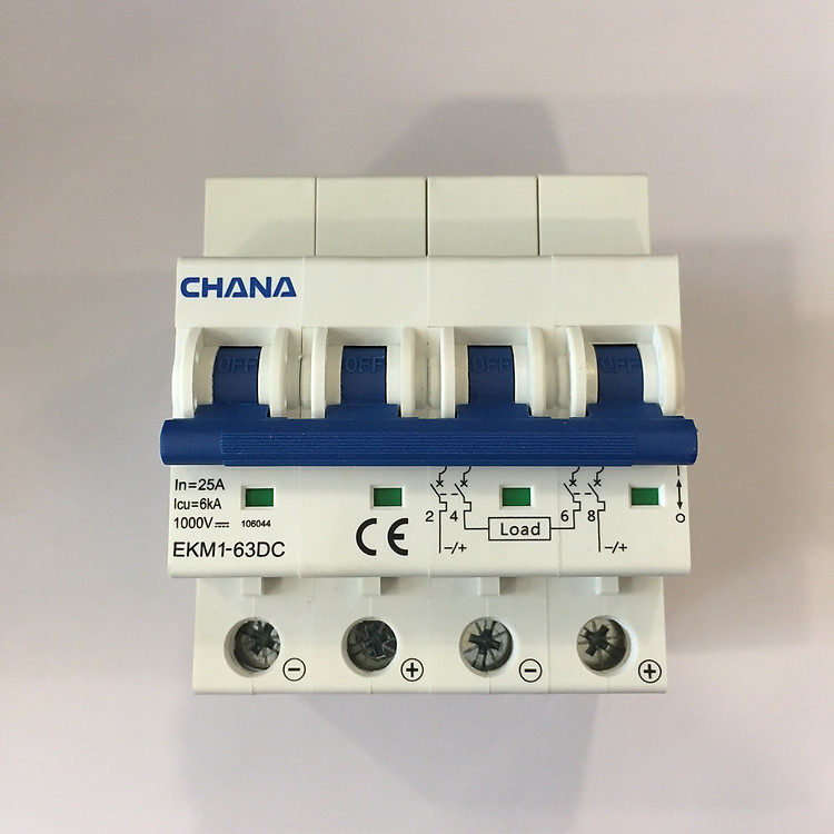 Cầu dao điện một chiều DC CB Bộ ngắt mạch cho Solar Năng Lượng Mặt Trời GIVASOLAR CHANA DC 500V 1000V 25A