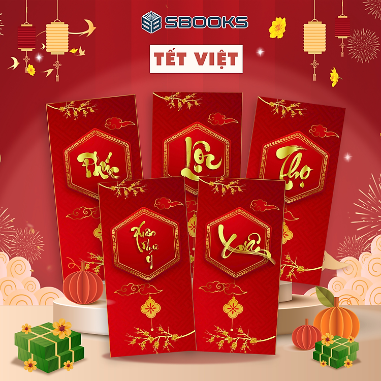 Bộ Bao Lì Xì Thiết Kế Chữ Xuân, Lộc, Thọ, Phúc (25 cái)