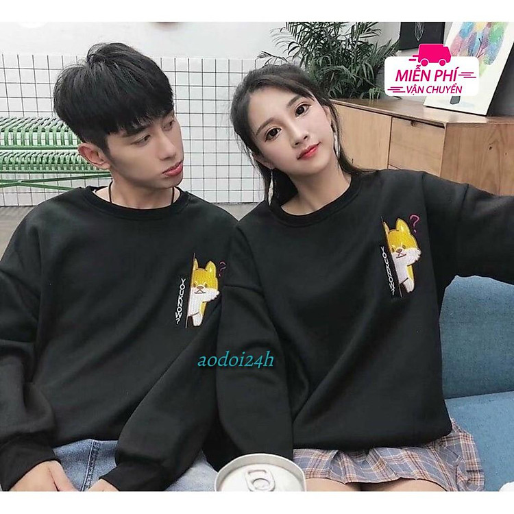 Áo Nỉ Bông Áo Thu Đông Dài Tay Màu Đen Nam Nữ Hình Mèo