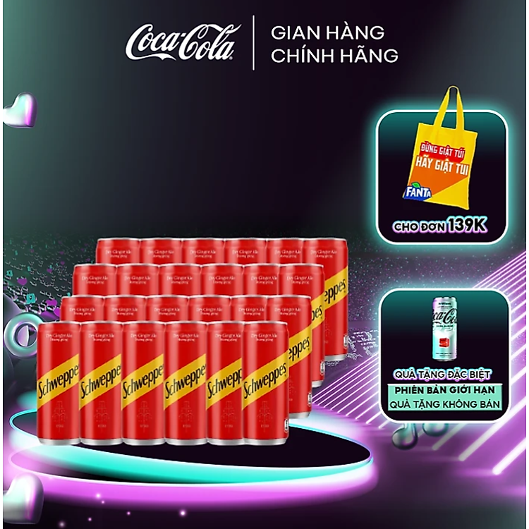 Lốc 24 lon Nước giải khát Schweppes Dry Ginger Ale 320ml/Lon Coca-Cola Official Store_TK