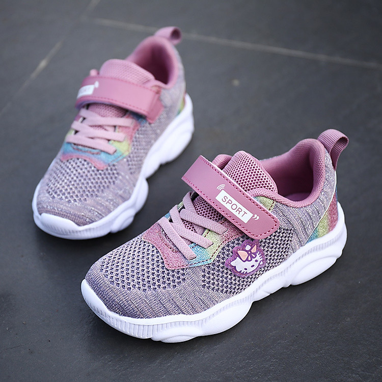 Giày thể thao cho bé gái 4 - 12 tuổi họa tiết mèo xinh xắn chất dù thoáng siêu nhẹ GE46