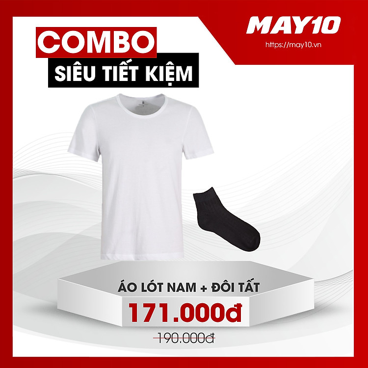 COMBO SIÊU TIẾT KIỆM ÁO LÓT CÓ TAY NAM MAY 10 + TẤT CỔ CAO NAM MAY 10 (ÁO+TẤT GIAO MÀU NGẪU NHIÊN)