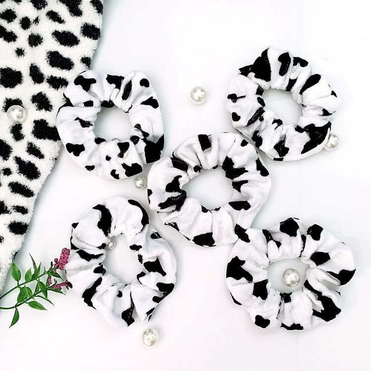 Cột tóc bò sữa lông nhung, cột tóc scrunchies bò sữa lụa bóng
