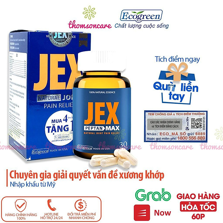 Viên uống bổ khớp Jex Max - Có tem tích điểm - Tái tạo sụn chứa Peptan, Chondroitin và Collagen